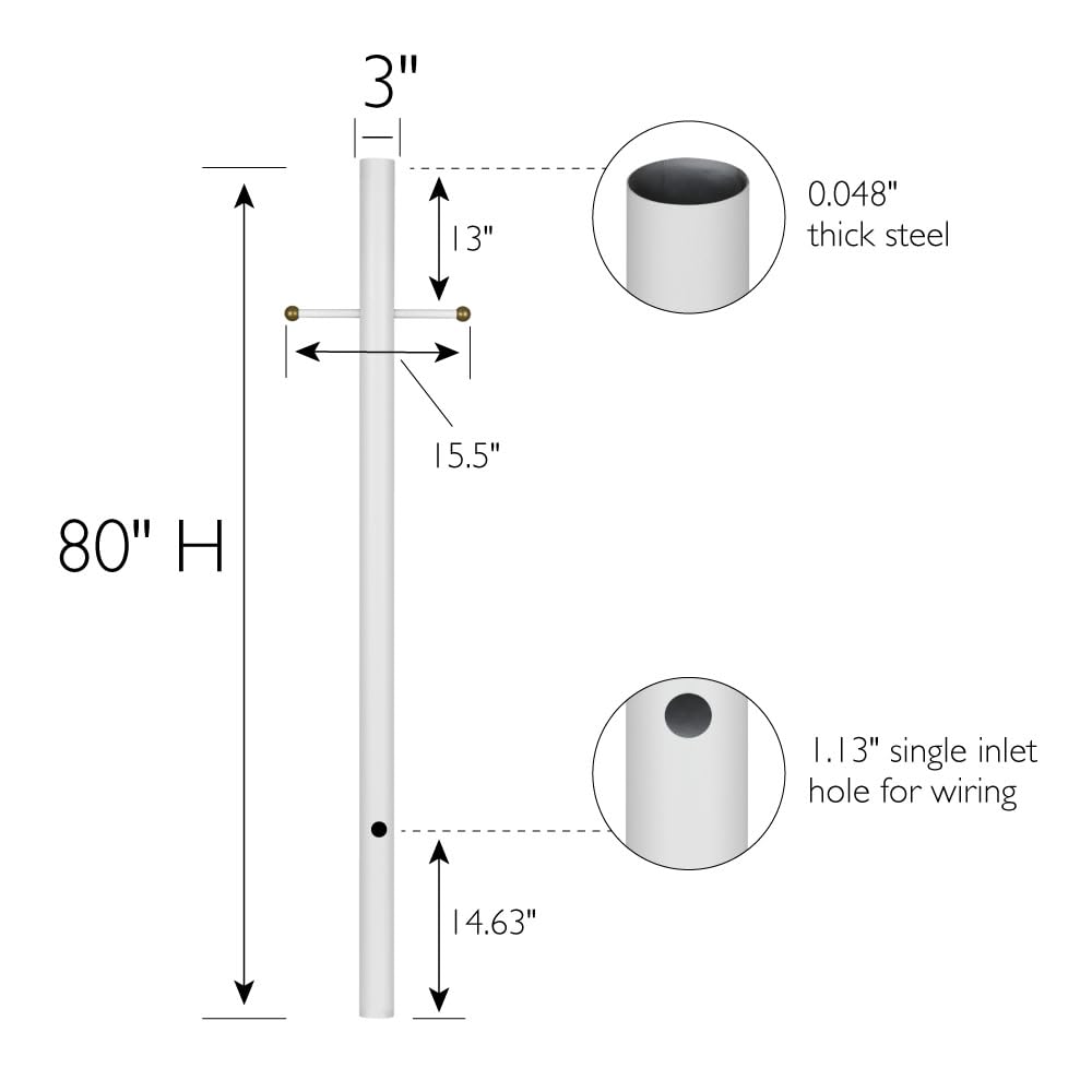 Design House Traditional Outdoor Lamp Post With Cross Arm, 80-Inch By 3-Inch, Weather-Resistant White Finish, 589622