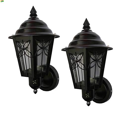 Lyse Decor Modern Design Stairs Shape Waterproof Gate Light, Pillar Lamp, Garden (Pair of 2 Pieces) (Black..)