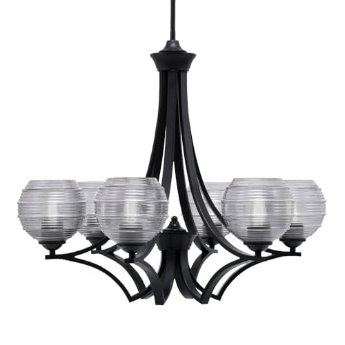 Toltec Lighting 566-Mb-5112 Zilo - 6 Light Uplight Chandelier-23 Inches Tall And 26.5 Inches Wide, Finish Color: Matte Black, Glass Color: Smoke Ribbed