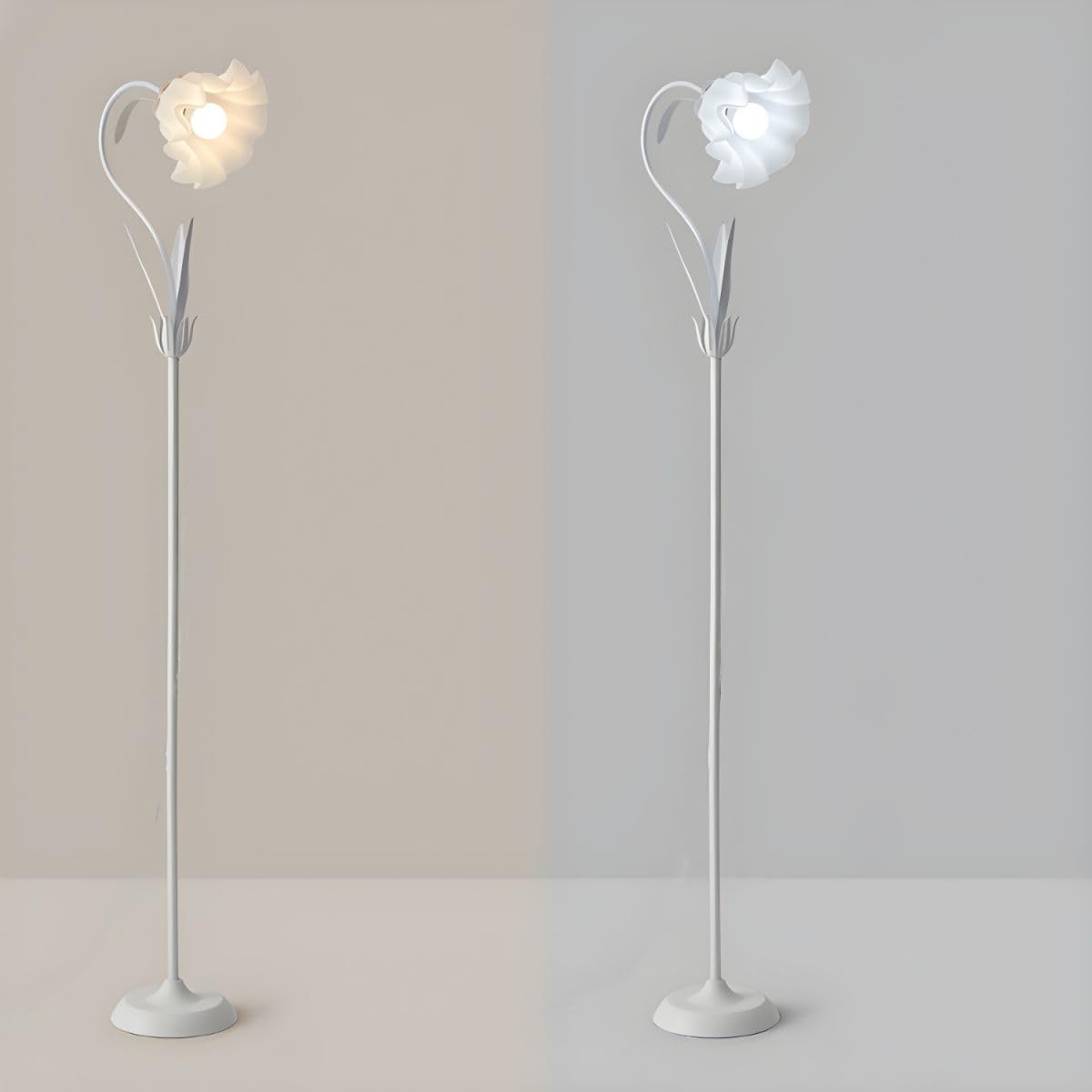 Seearishop Modern Flower Floor Lamp Macaron White 1-Light Unique Floor Lamps Metal Standing Light Cute Floral Lamp With Acrylic