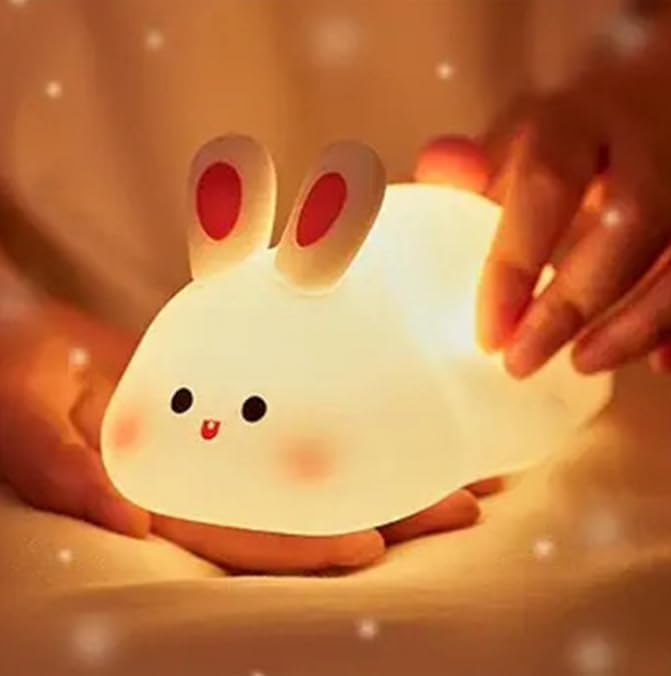 LYQTloml LED Rabbit Night Light, Silicone Dimmable Touch Lamp, Rechargeable Bedside Light, White, Model: lampBuuny001