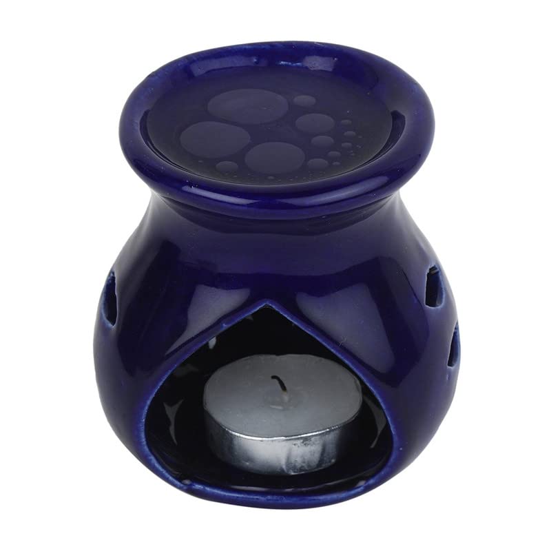 Pure Source India Ceramic Clay Candle Operated Aroma Burner|Oil Diffuser Coming with 1 Tea Candle (Blue ; 9 Cm)
