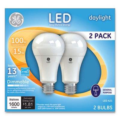 GE A21 E26 LED Bulb, Daylight 100W Equivalence, 2 Pack, Copper Material
