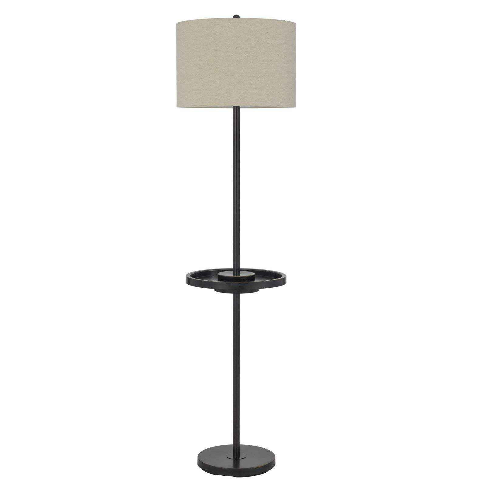 HomeRoots Bronze Tray Table Floor Lamp with Beige Drum Shade, 62 in. Height