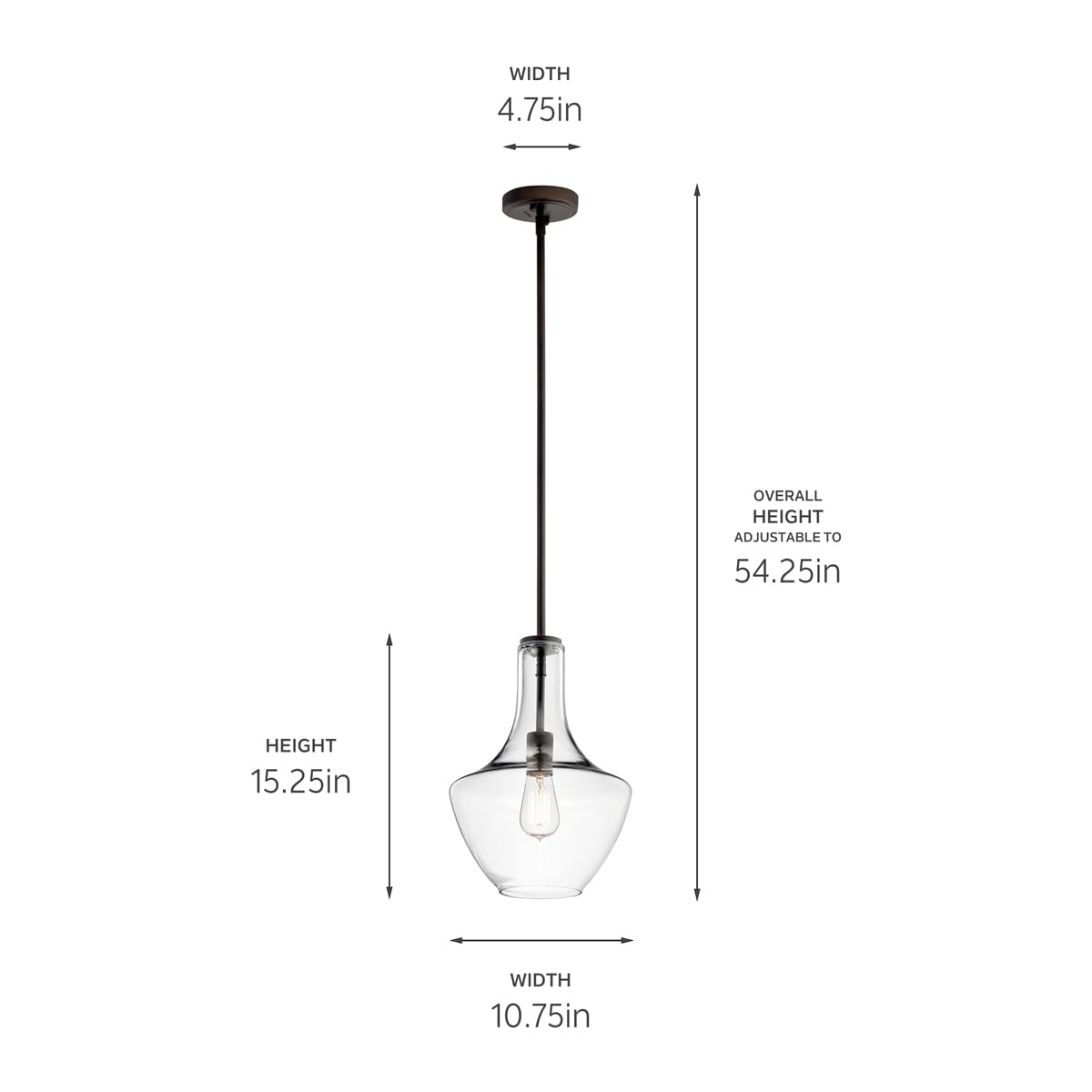 Kichler Everly 15.25 Kitchen Bell Pendant In Olde Bronze, 1-Light Clear Glass Pendant Light, (15.25 H X 10.5 W), 42141Ozclr