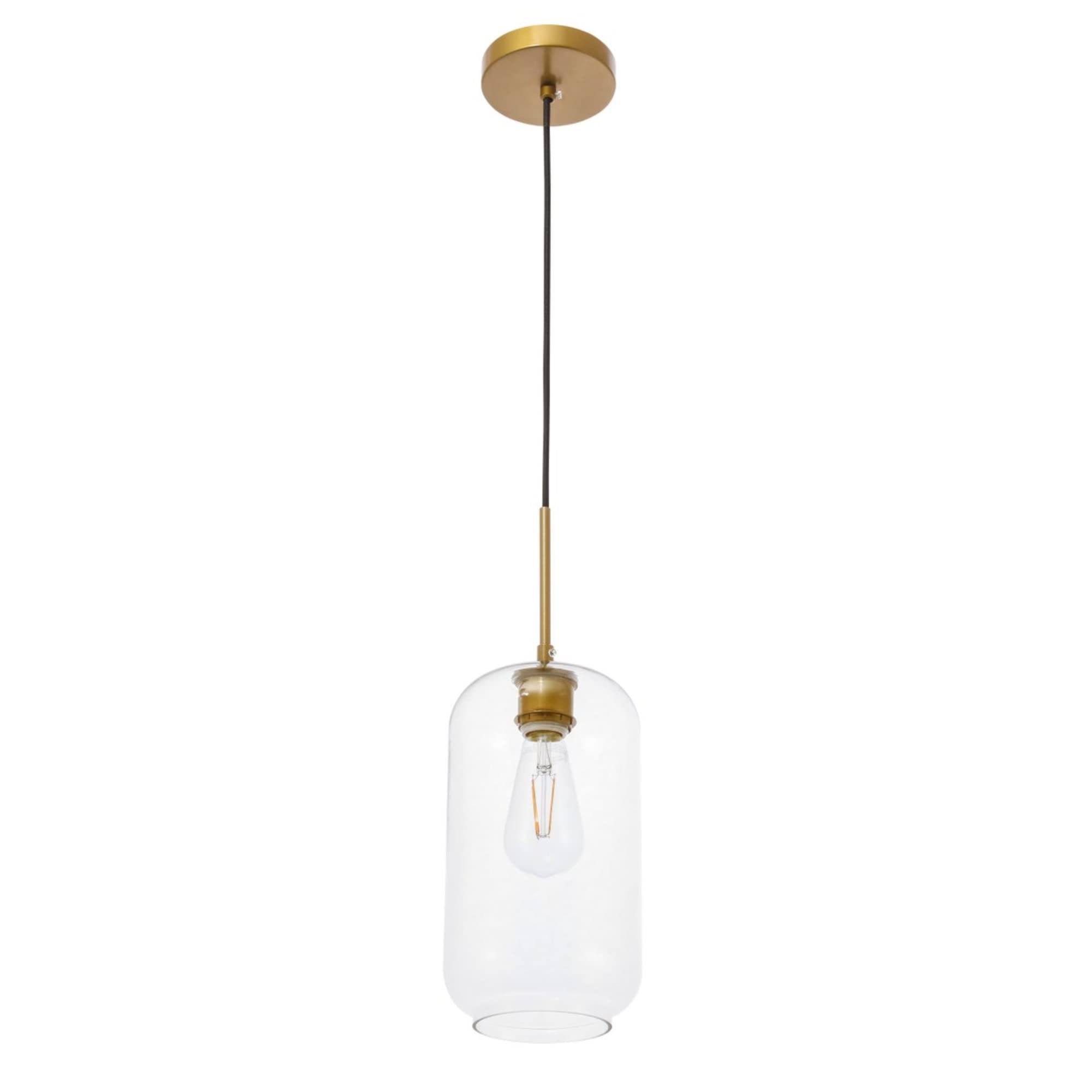 Living District Brass And Clear Glass Pendant Light - 1 Light Fixture For Home Decor