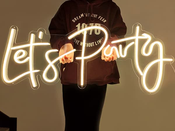 Divatla Super Large Neon Sign - Lets Party - Dimmable, Warm White - Ideal for Engagement, Prom, Wedding Decor
