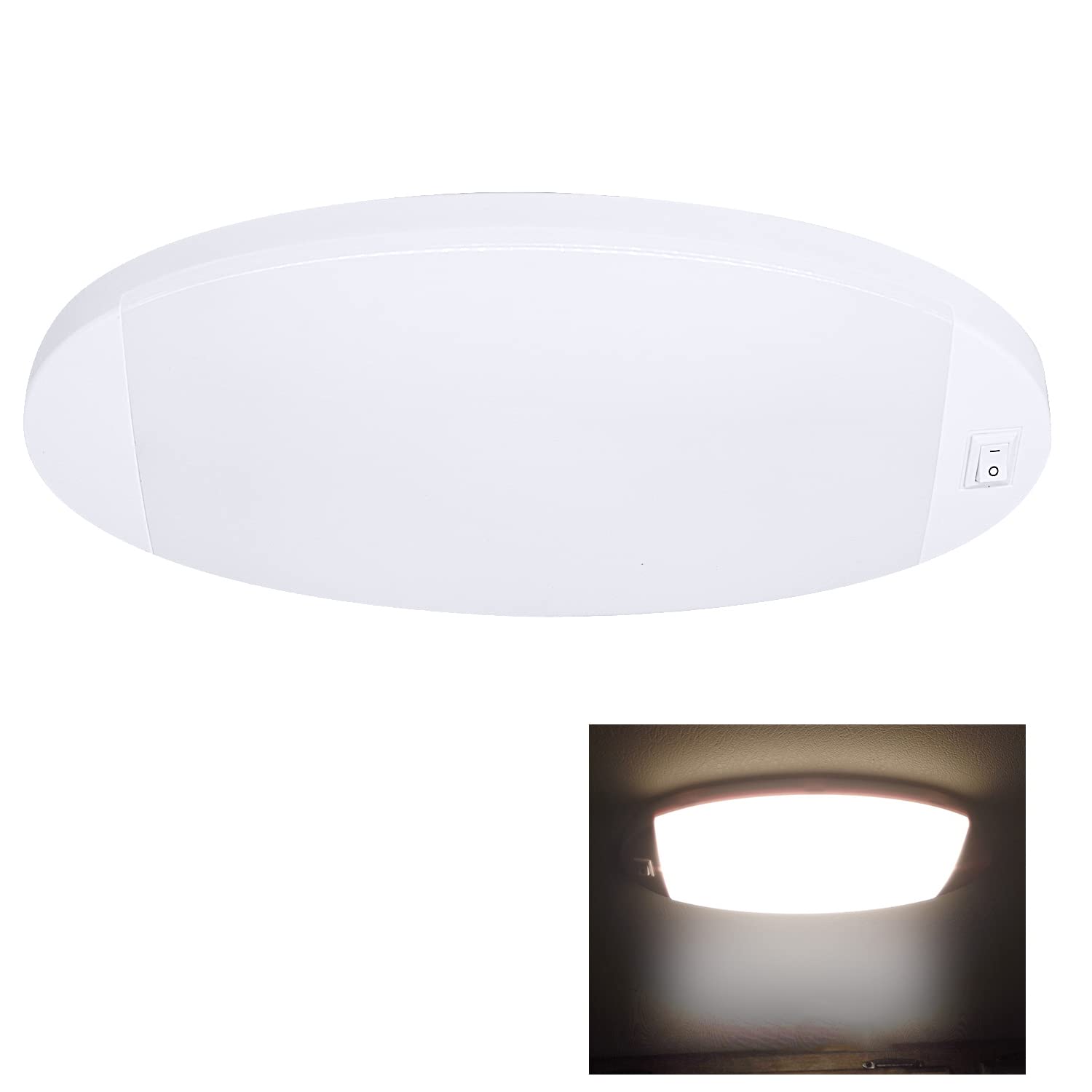 Facon 12V LED RV Dome Light, Large Oval, 9-1/4in x4-1/3in x1in , Plastic, 4000K Cool White, Model DDS