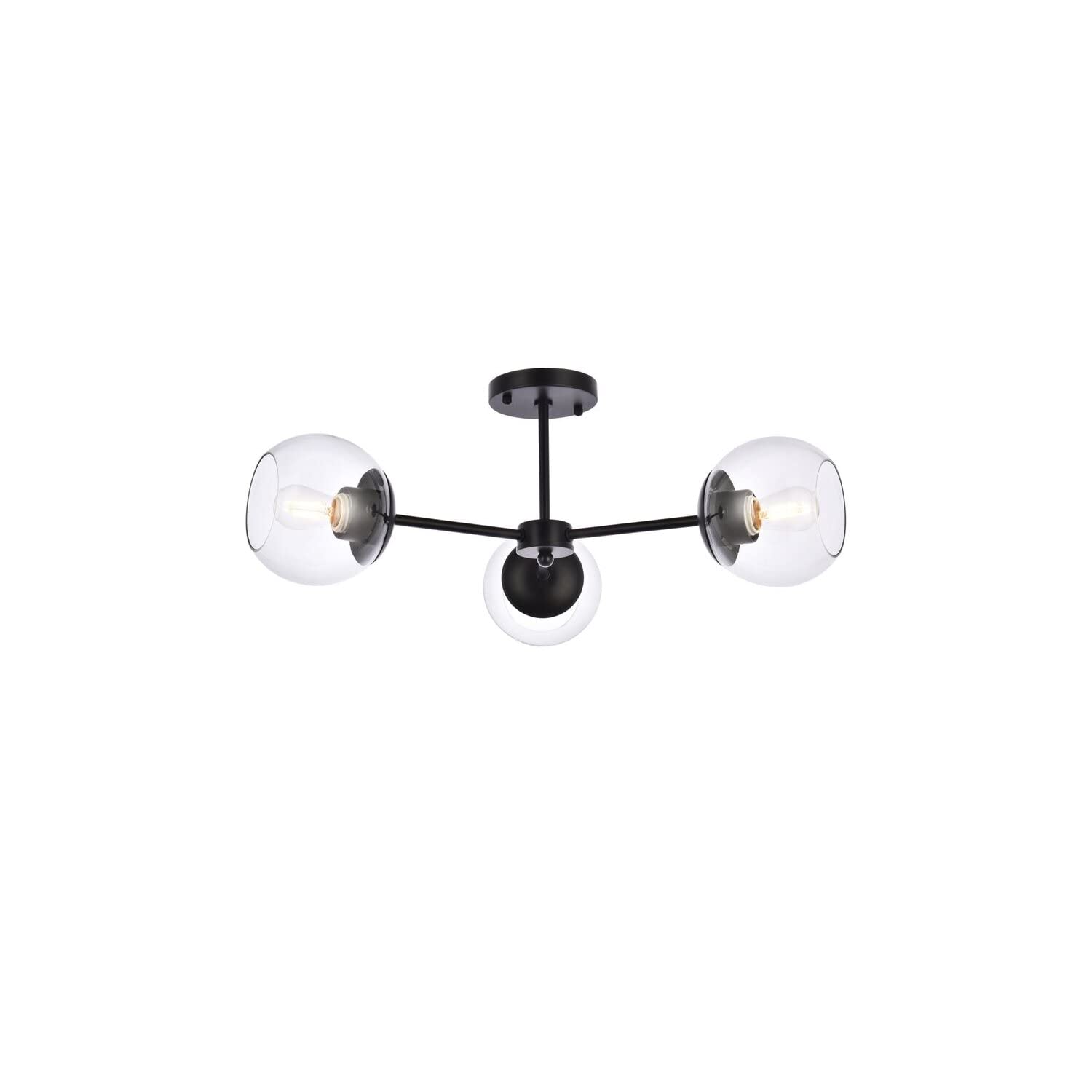 Living District Briggs 3-Light Mid-Century Metal Flush Mount in Black and Clear