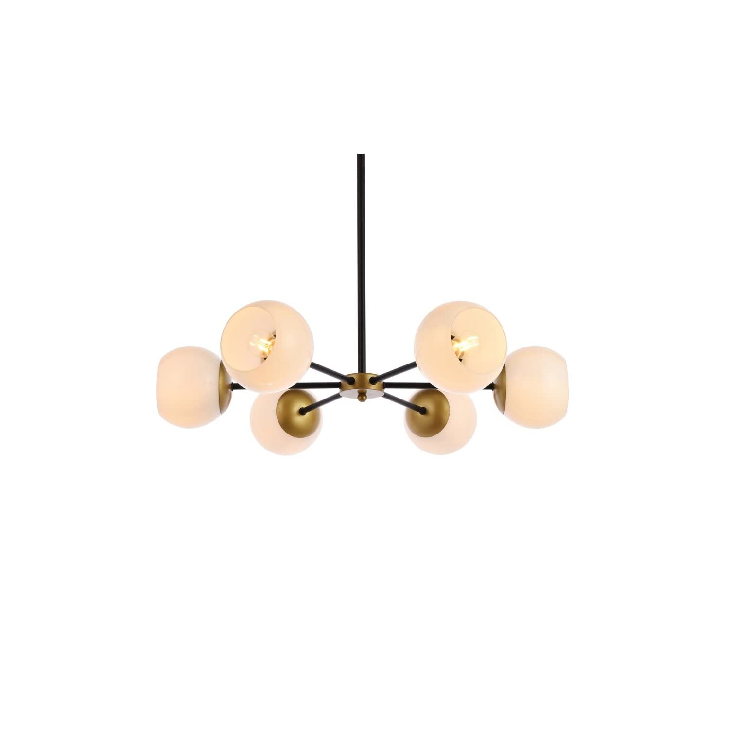 Living District Briggs 6-Light Metal Pendant w/White Shade in Black and Brass