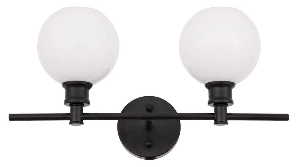 Living District Collier Industrial Mid-Century Modern 2 Light Entryway and Bathroom Wall Sconce in Black and Frosted White Glass
