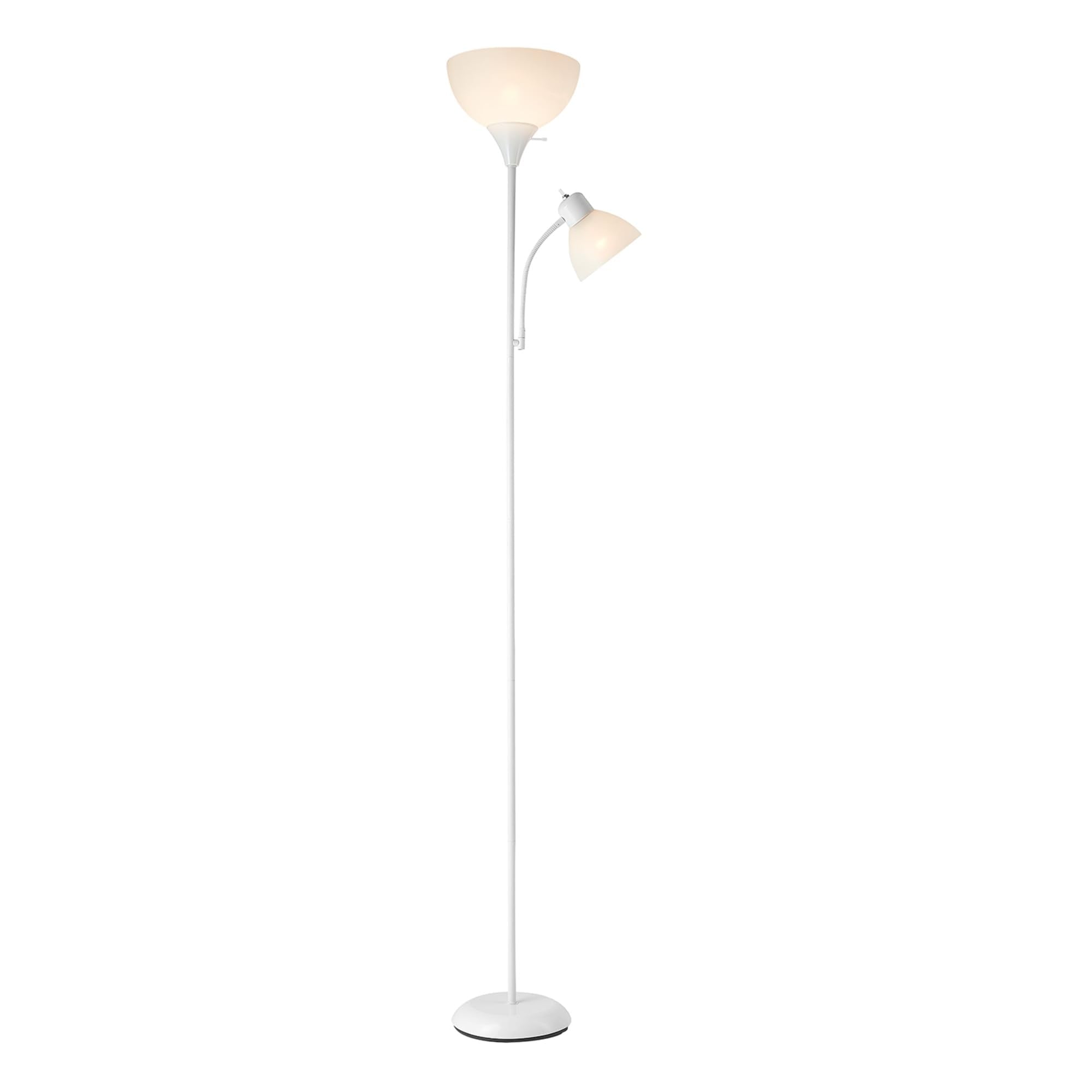 Globe Electric Torchiere Floor Lamp with Adjustable Reading Light, 72in Matte White, Metal, Model 67136