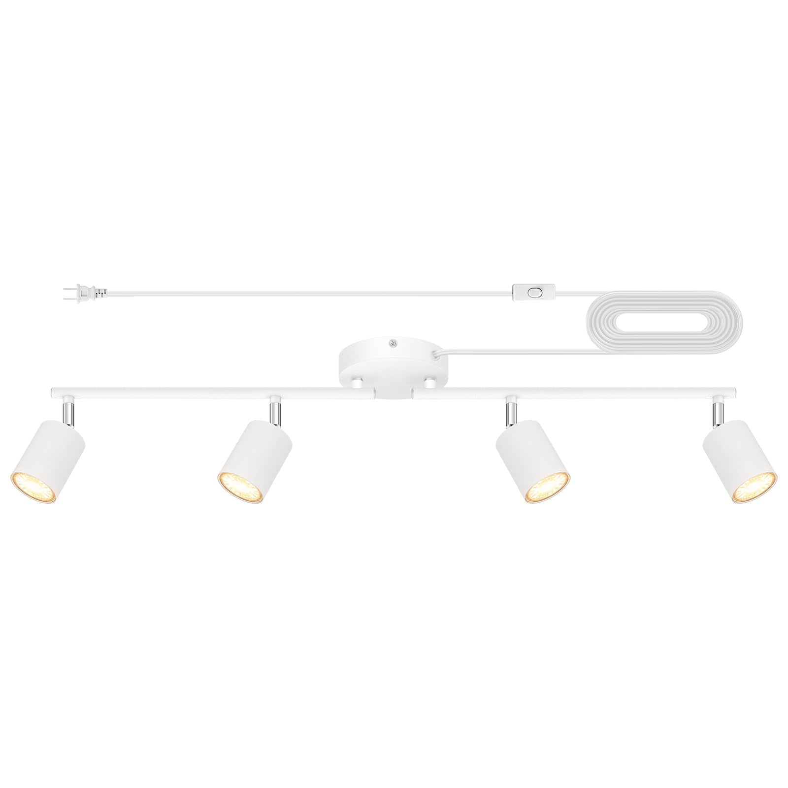 Plug In Track Lighting Led  Track Lighting Fixtures Ceiling  White 4-Light Kitchen Light Kit  Plug In Wall Light With 14.8Ft Power Cord  Rotatable Ceiling Spotlight For Bedroom(Gu10 Socket  No Bulb)