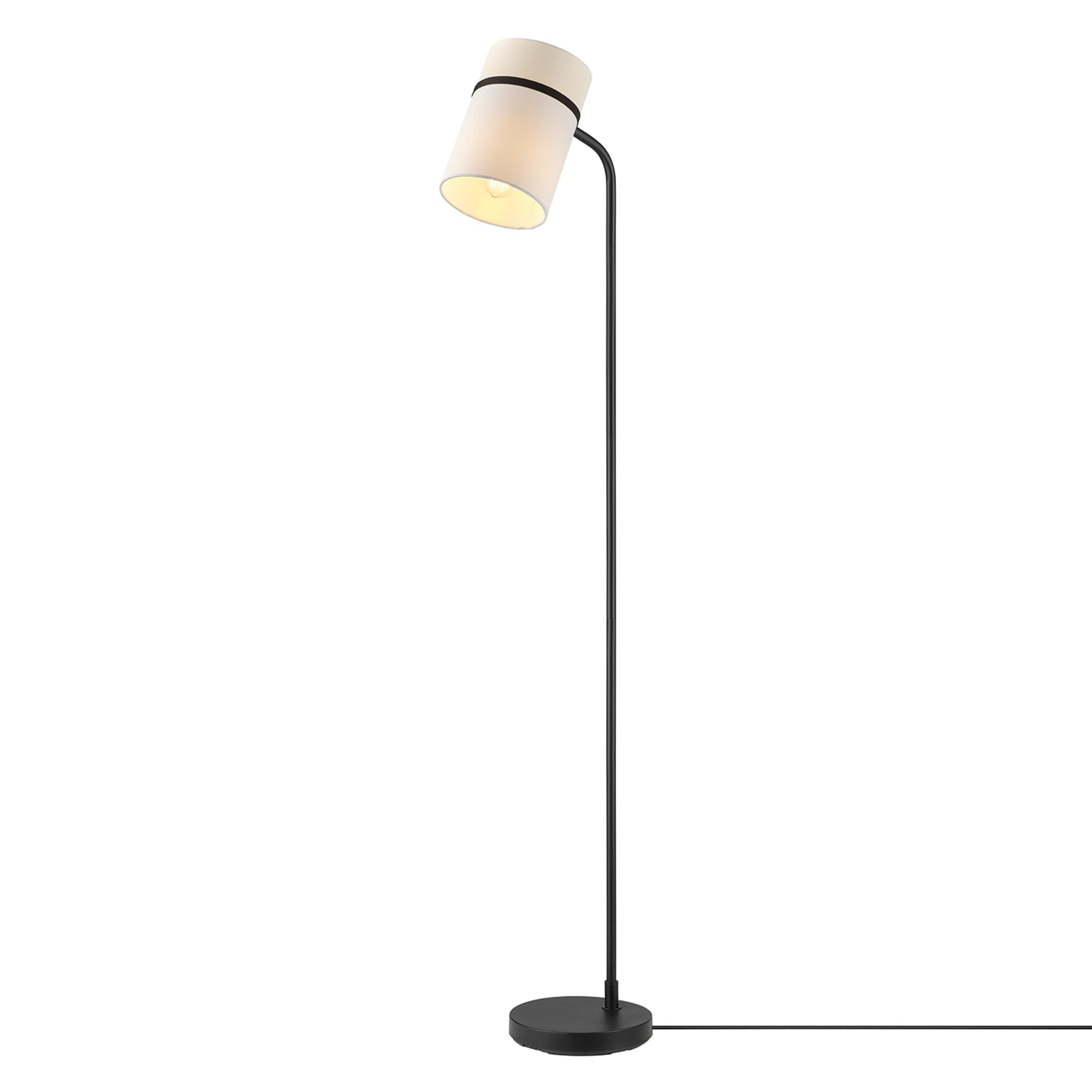 Globe Electric 61000145 62'' Floor Lamp, Matte Black, White Fabric Shade, In-Line Of/Off Foot Switch, 6-Foot Black Cord, Reading