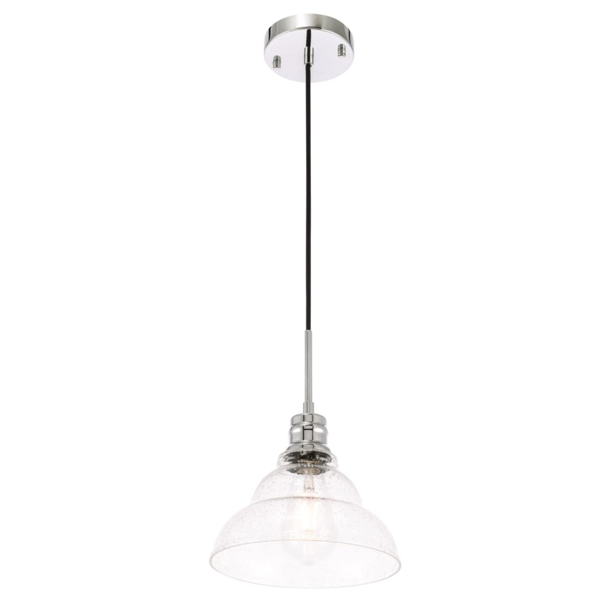 Living District Chrome Pendant Light With Clear Seeded Glass Shade, 1 Light Fixture