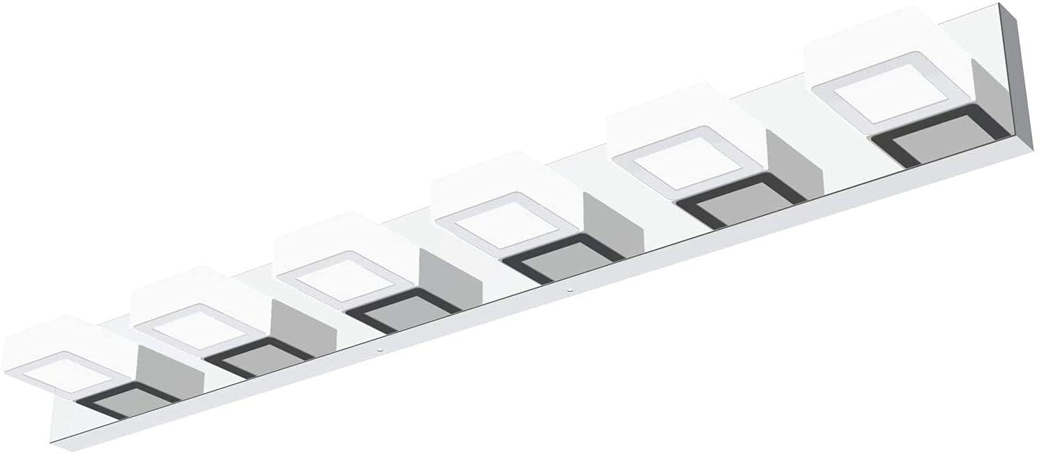 Ralbay Modern Chrome Bathroom Vanity Light Fixture - Dimmable LED, 6 Lights, Stainless Steel, Model D-8590-6T, Cool White 6000K