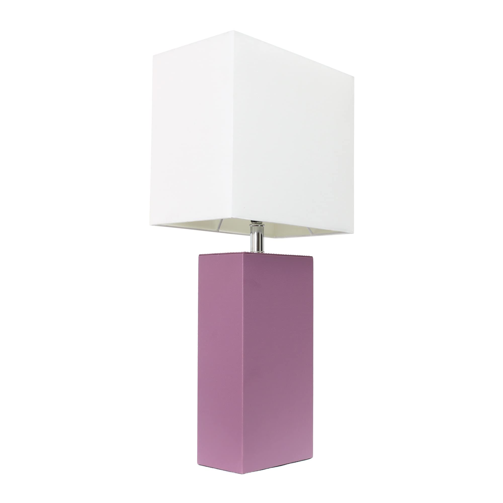 Elegant Designs Lt1025-Prp Modern Leather Table Lamp With White Fabric Shade, Purple (Pack Of 1)