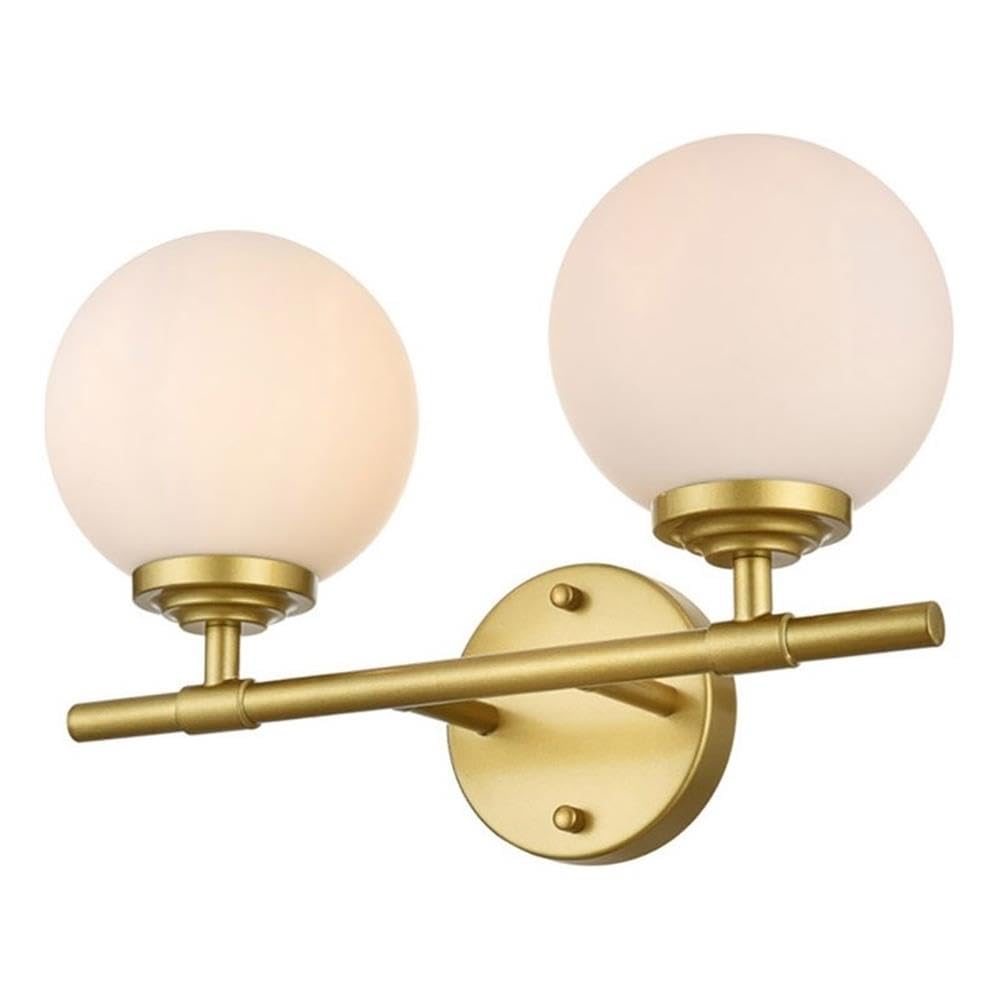 Living District Ansley 2-Light Iron & Glass Bath Sconce in Brass/Frosted White