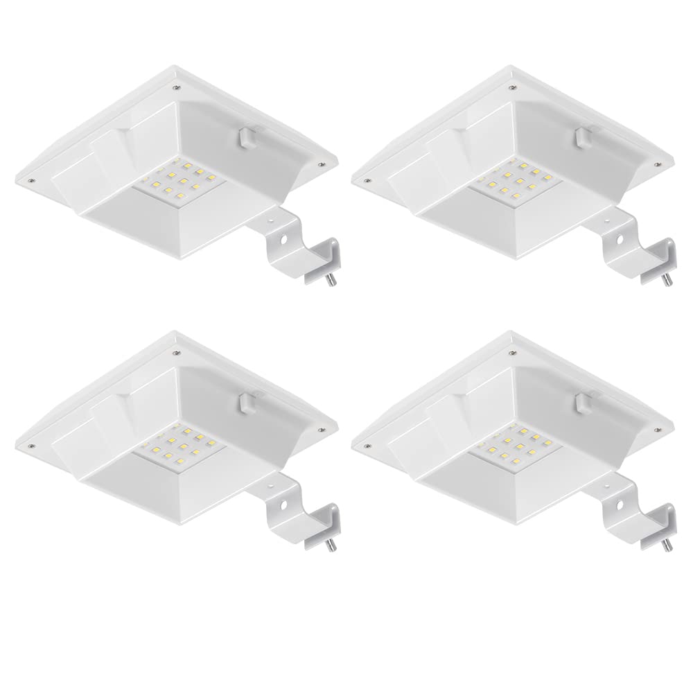 Falove 4 Pack White Solar Gutter Lights - 12 Leds Waterproof Outdoor Garden Pathway Lighting