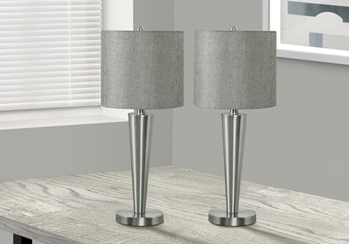 Monarch Specialties 9642 Lighting, Set Of 2Table Lamp, Usb Port Included, Nickel Metal, Grey Shade Lighting-2Pcs/24 H Table, 10" L X 10" W X 24" H, Silver