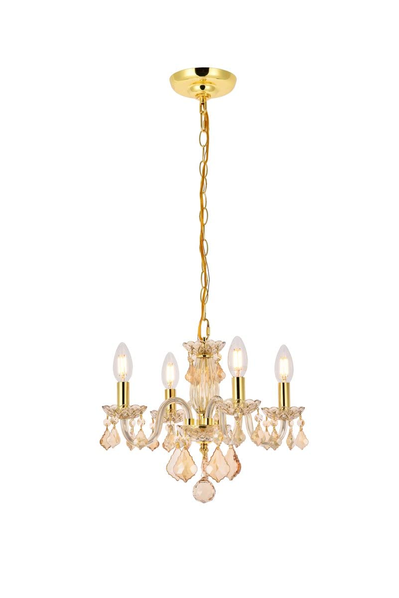 Elegant Lighting Rococo 4-Light Pendant, Royal Cut Crystal, Golden Shadow Finish, Model V7804D15GS-GS/RC