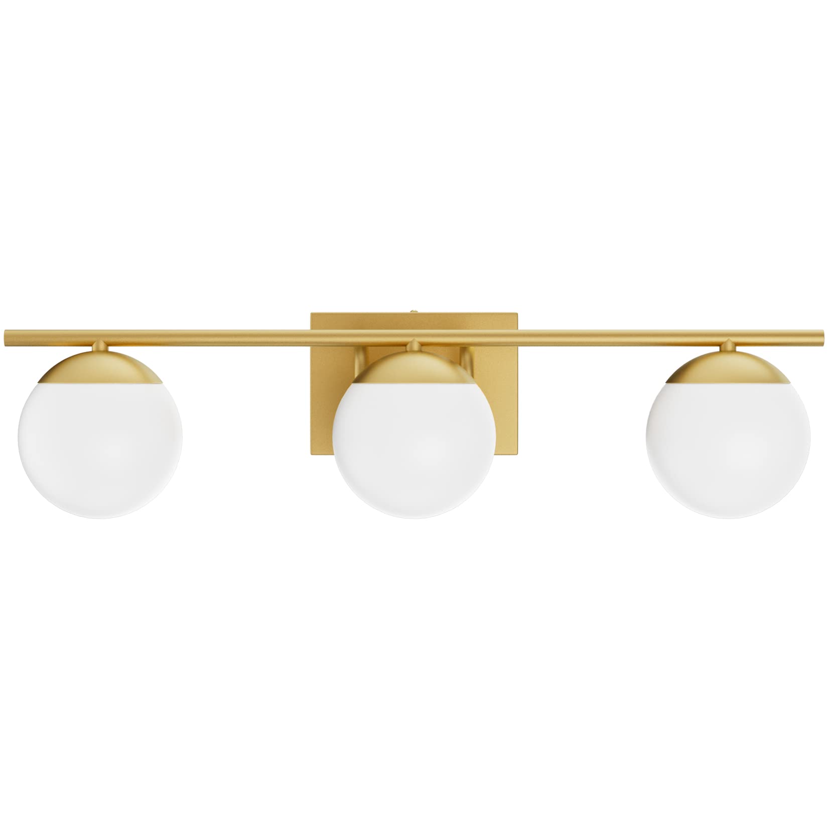 Ralbay Gold Vanity Lights - 3-Light Mid Century Modern Wall Lights, Metal, Milky Glass Globe, Model 1167, A-Gold