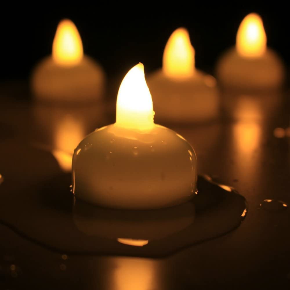 SIXFIRE 12 Pcs Candle Water Sensor Floating Tealight Water Sensor Battery Operated Waterproof LED Flame Less Flickering Lights C