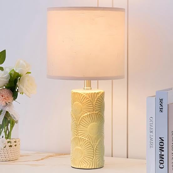 Dggdome 20.75'' Ceramic Table Lamps For Living Room Set Of 2, Yellow Flower Lamps For Bedroom Set Of 2, Ceramic Bedside Lamp For