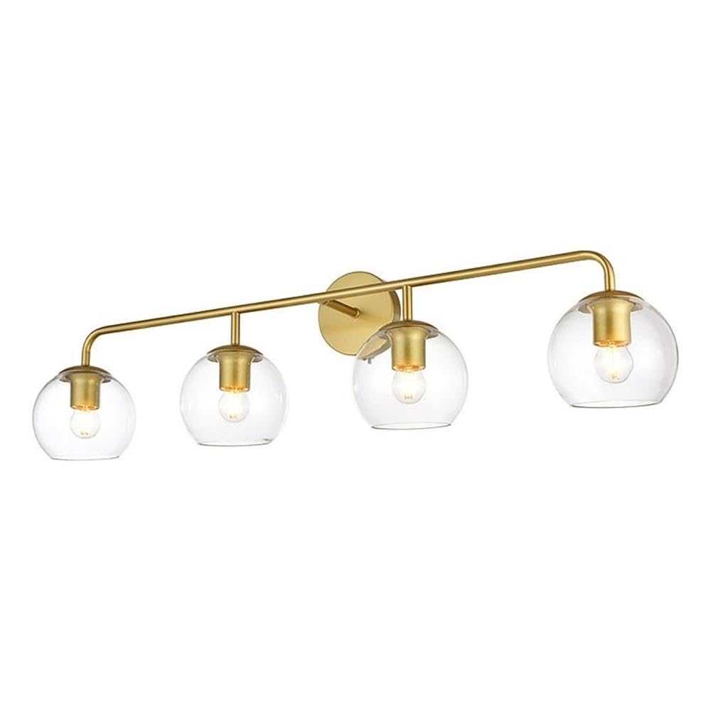 Living District Genesis 4-Light Iron & Glass Bath Sconce In Brass/Clear