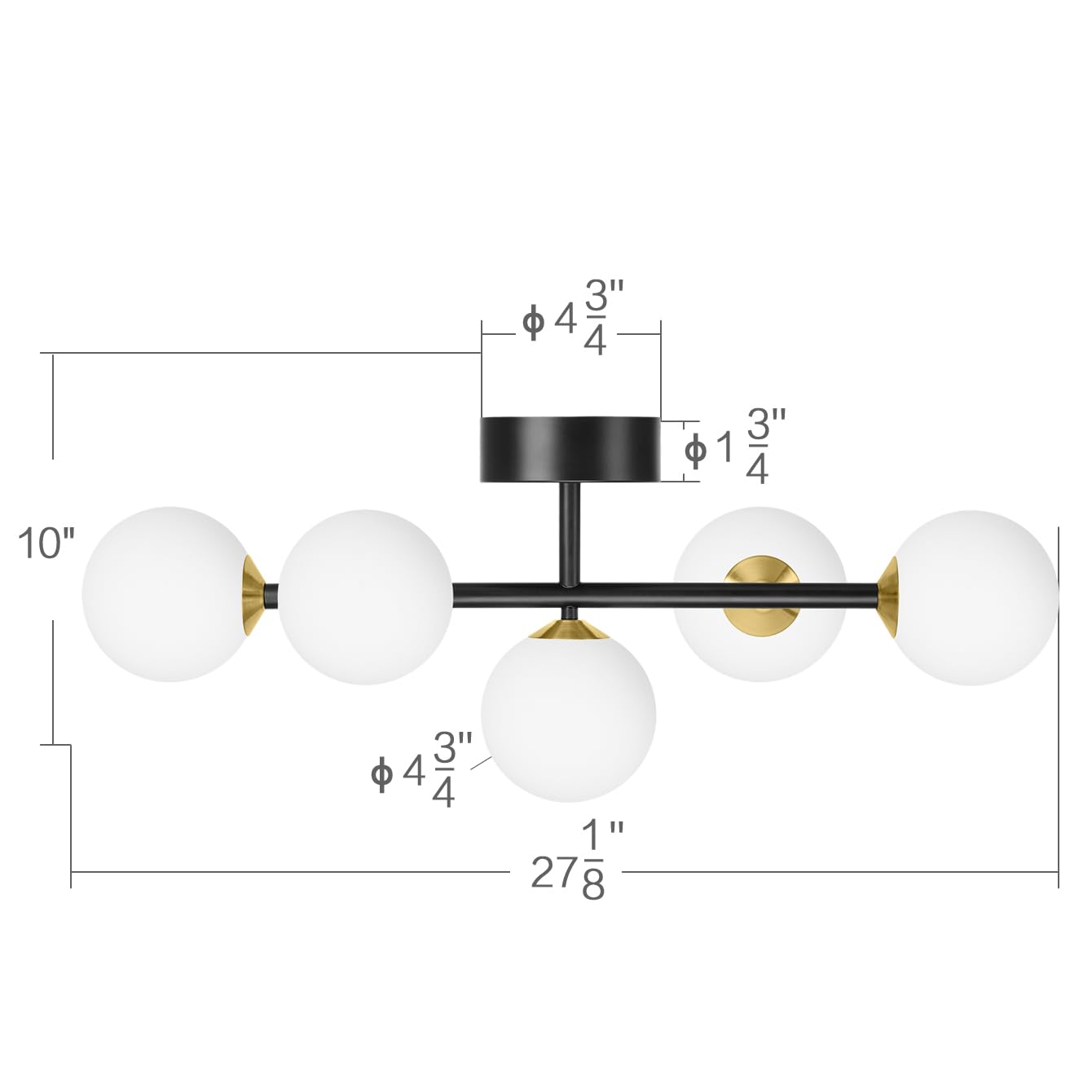 artmoonlight 5-Light Bathroom Vanity Light Fixtures, Dimmable LED, Black and Gold, Metal & Frosted Glass, Model 012HS3000WARM