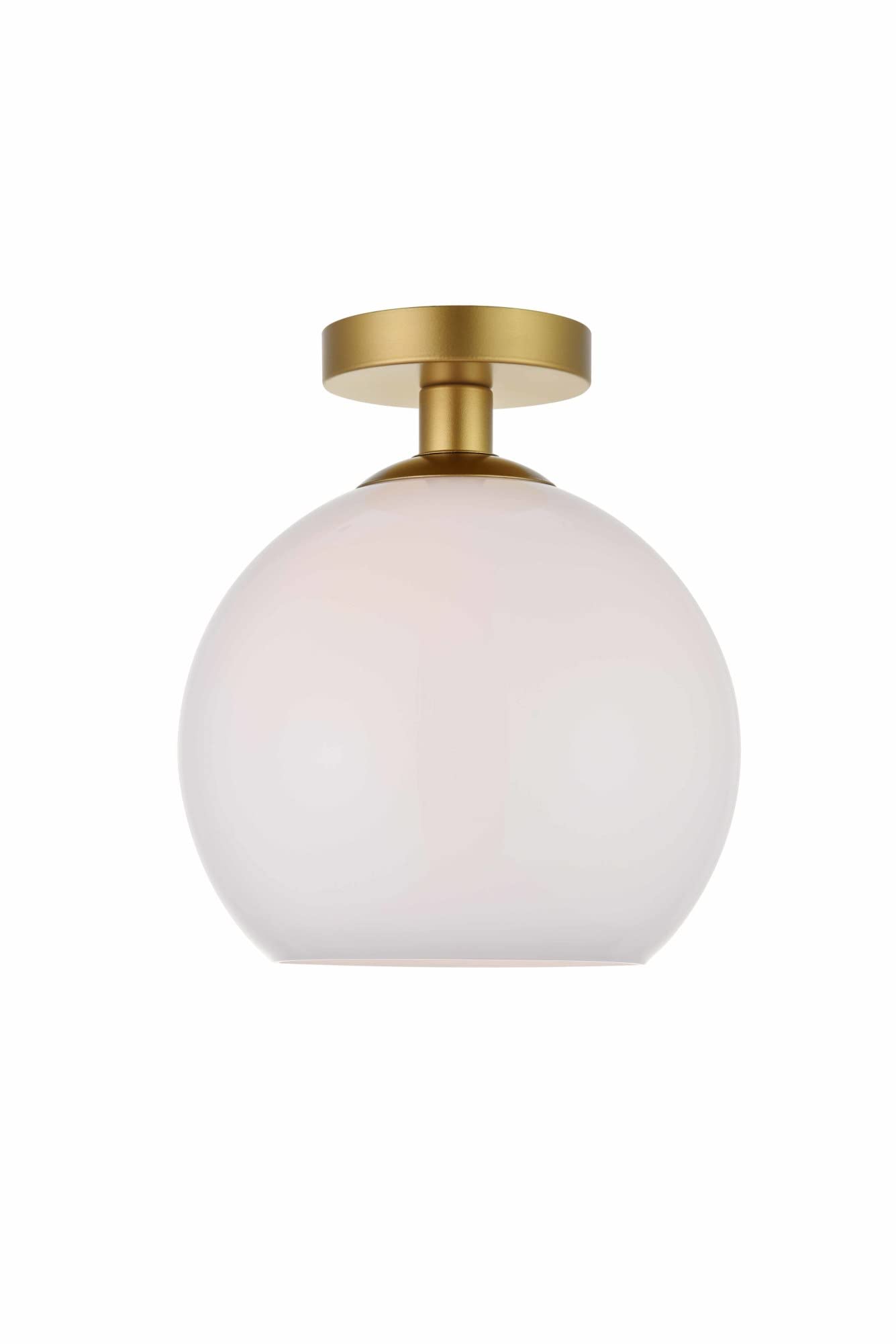 Elegant Lighting Living District Baxter 1-Light Metal Flush Mount in Brass and White