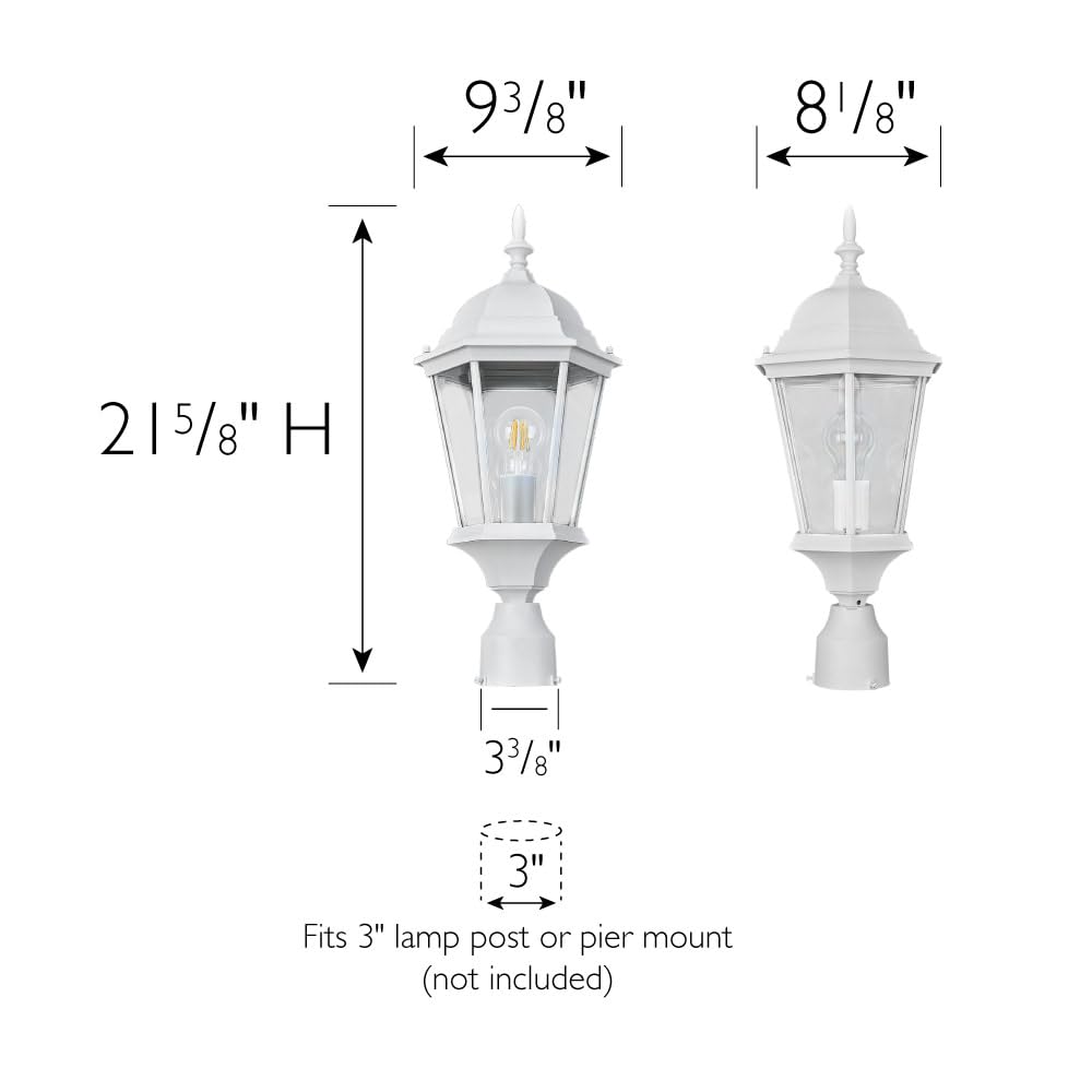 Design House 590091 Outdoor Post Light, Textured White, Aluminum, Clear Glass, for Driveways and Porches