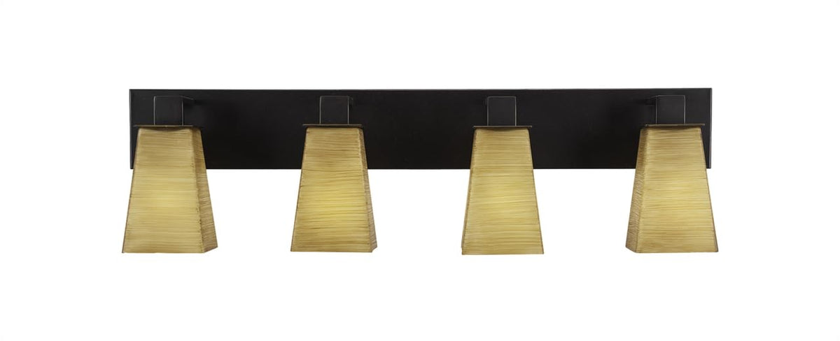 Toltec Lighting 584-Dg-670 Apollo 4 Light Bath Bar With 5&quot; Square Cayenne Linen Glass, Dark Granite Finish