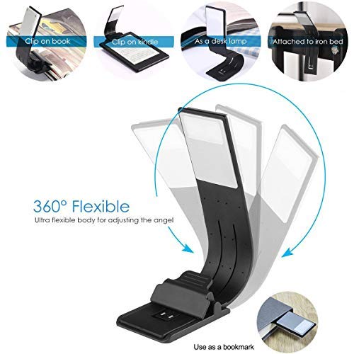 Ytuomzi Book Light, Led Reading Lamp Usb Rechargeable Flexible Night Light 4 Level Brightness 360°Adjustable Clip On Work/Desk/Bed Lights For Amazon Kindle/Ebook Reader/Book/Ipad