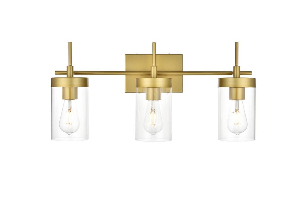 Living District Benny 3-Light Iron & Glass Bath Sconce In Brass/Clear