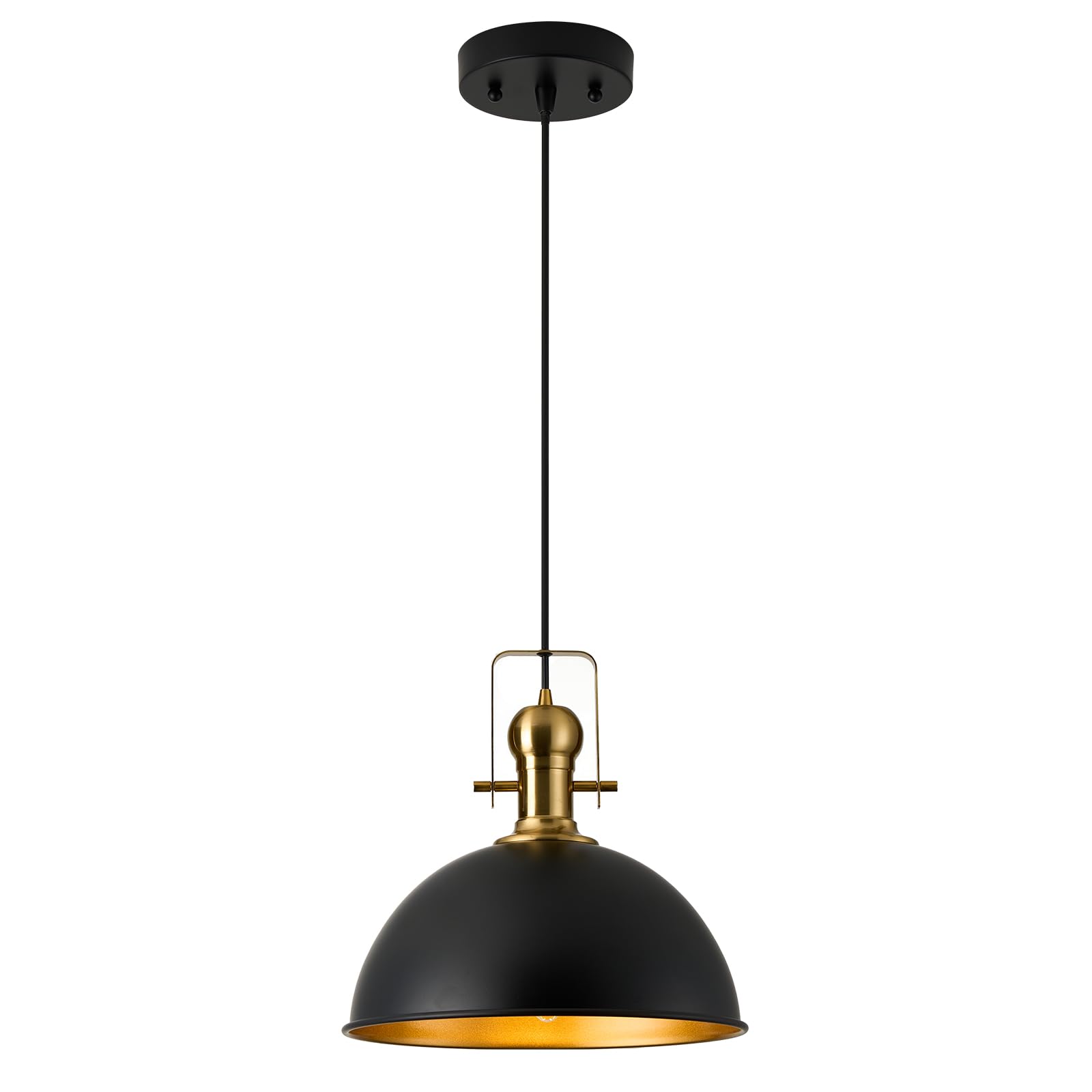 ALAISLYC 12 Inch Black Farmhouse Pendant Light, Metal Vintage Dome Fixture, Adjustable Height, 1-Pack