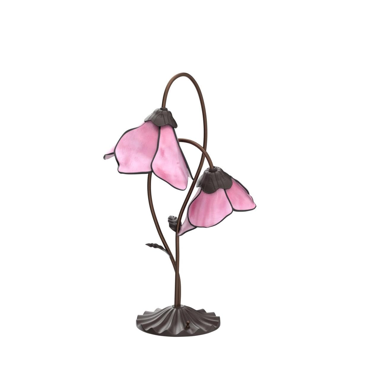 Bieye Tiffany Style Stained Glass Table Lamp, 2-Light, 8-inch Wide, Pink, Model L10811, Lily Pad Base