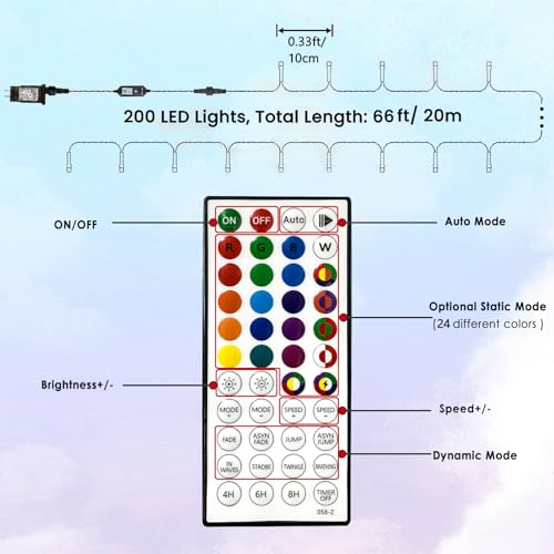 Albelt Smart Color Changing 66Ft 200 Led String Lights With Remote & Timer For Indoor Outdoor Use