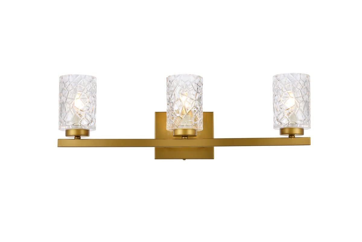 Living District Indoor Modern Home Decorative Bright Ceiling Cassie 3 Lights Bath Sconce in Brass with Clear Shade
