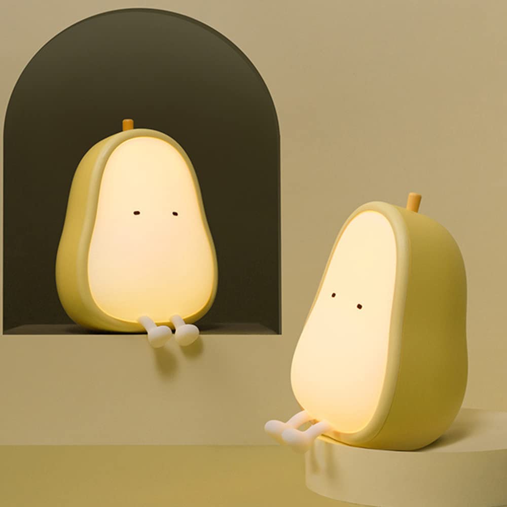 ipalmay Night Light Lamp for Kids, USB Rechargeable, BPA-Free Silicone, Color Changing, Yellow Pear, Model 21727