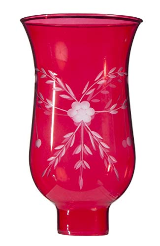 B&P Lamp Cranberry Hurricane Shade W/Cut Flowers Design