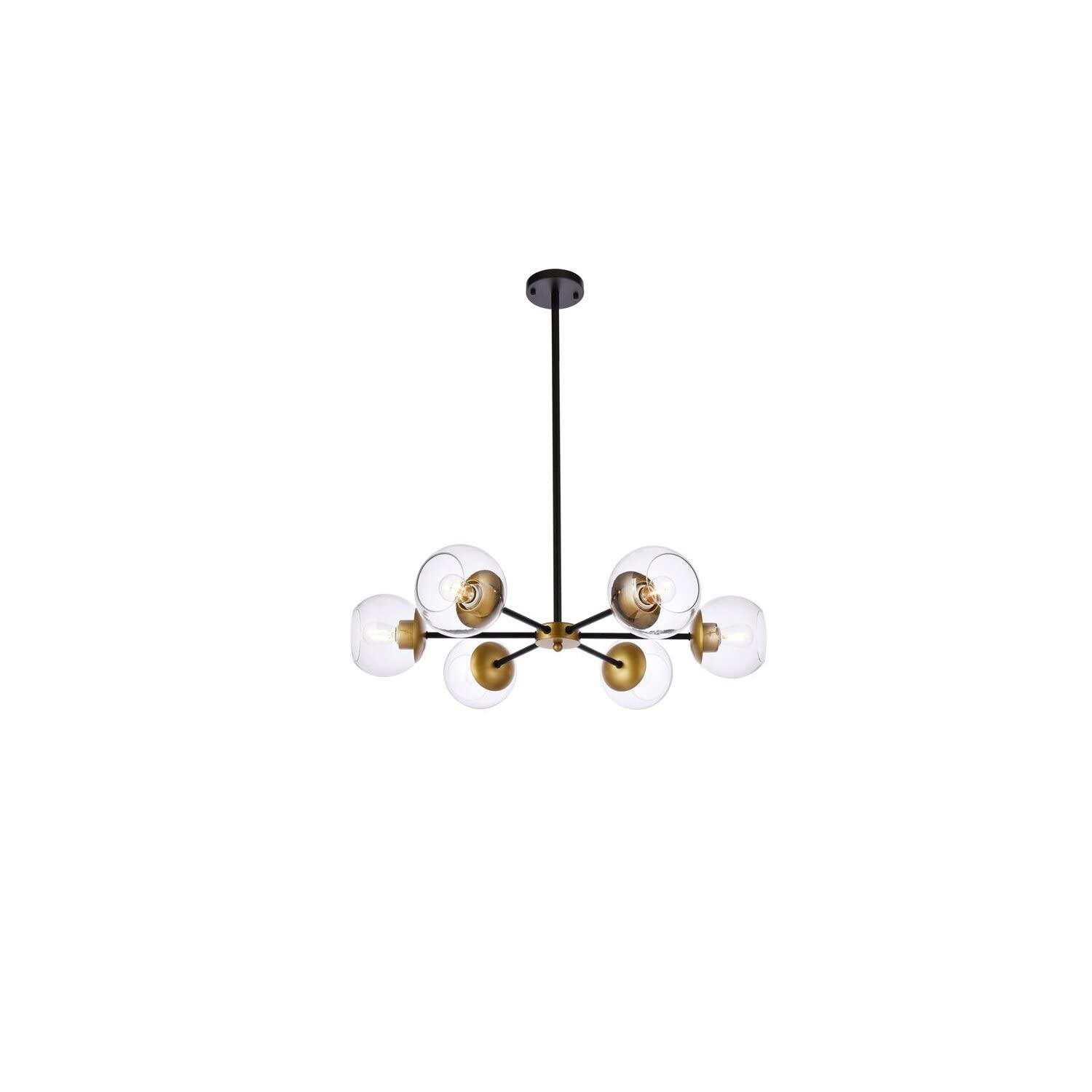 Living District Briggs 6-Light Metal Pendant with Clear Shade in Black and Brass