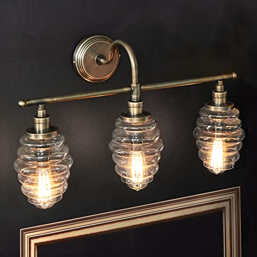 CTW Home Collection Honey Hive Vanity Lamp, 23.75inW, Brass, Clear, Model 370839, Indoor/Outdoor Home Decor Accent