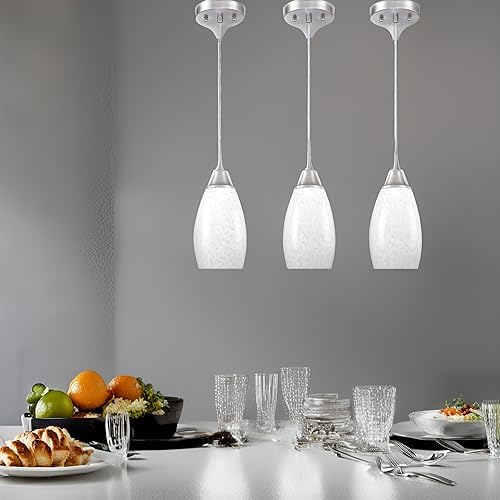 Viinew Mini Glass Pendant Lights 3-Pack With Handblown Milk Creamy Art Glass Pendant Lamp Shade 4.72'' With Adjustable Cord Hang