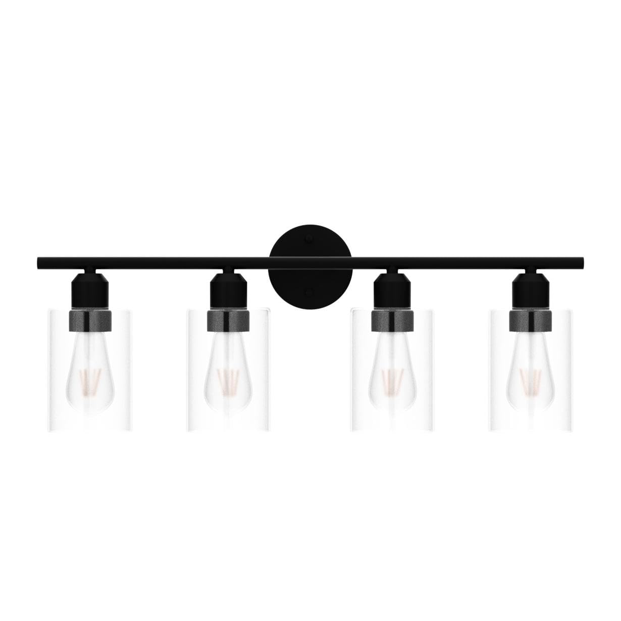 Espird Bathroom Vanity Light Fixture, 4 Light, Black, Rustic Farmhouse Style, Glass Shade