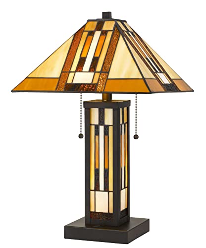 Cal Lighting Two Light Table Lamp, Tiffany/Mica, Metal, Bronze, 14 x 14 x 22.75 inches, Model CALBO-2902TB