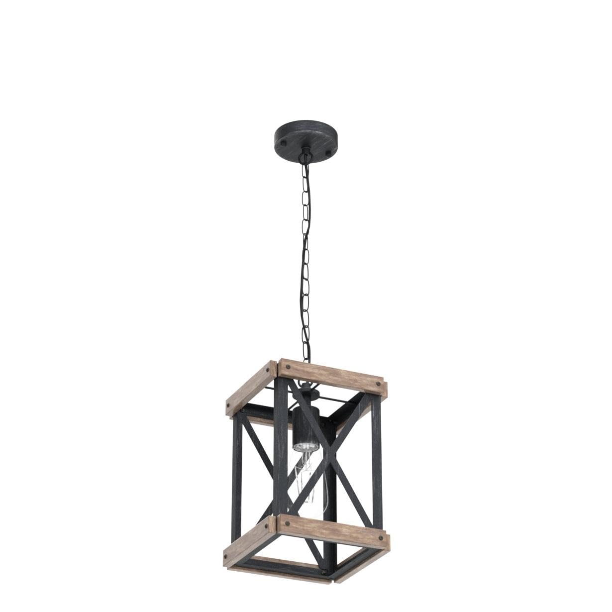 Wochos Farmhouse Pendant Light, Adjustable Metal And Wood Chandelier Light Fixture, Rustic Pendant Lighting For Kitchen Island,
