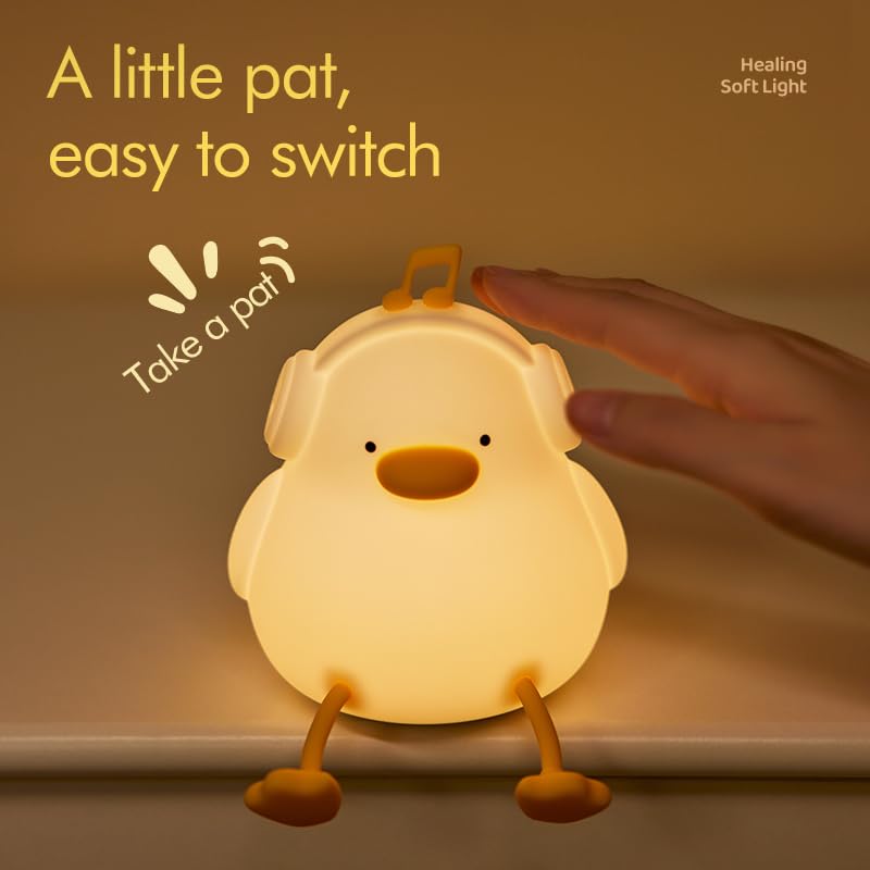 ATSUI Night Light for Kids - Squishy Duck, 3-Level Dimmable, Silicone, White-Duck, Model ATLE011AB