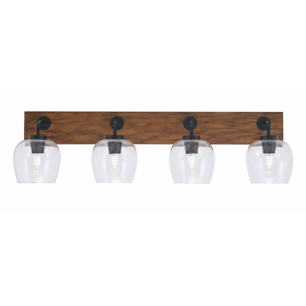 Toltec Lighting 1774-Mbwg-4810 Oxbridge - 4 Light Bath Bar-9.75 Inches Tall And 36.5 Inches Length, Finish Color: Matte Black/Painted Wood-Look Metal, Glass Color: Clear Bubble