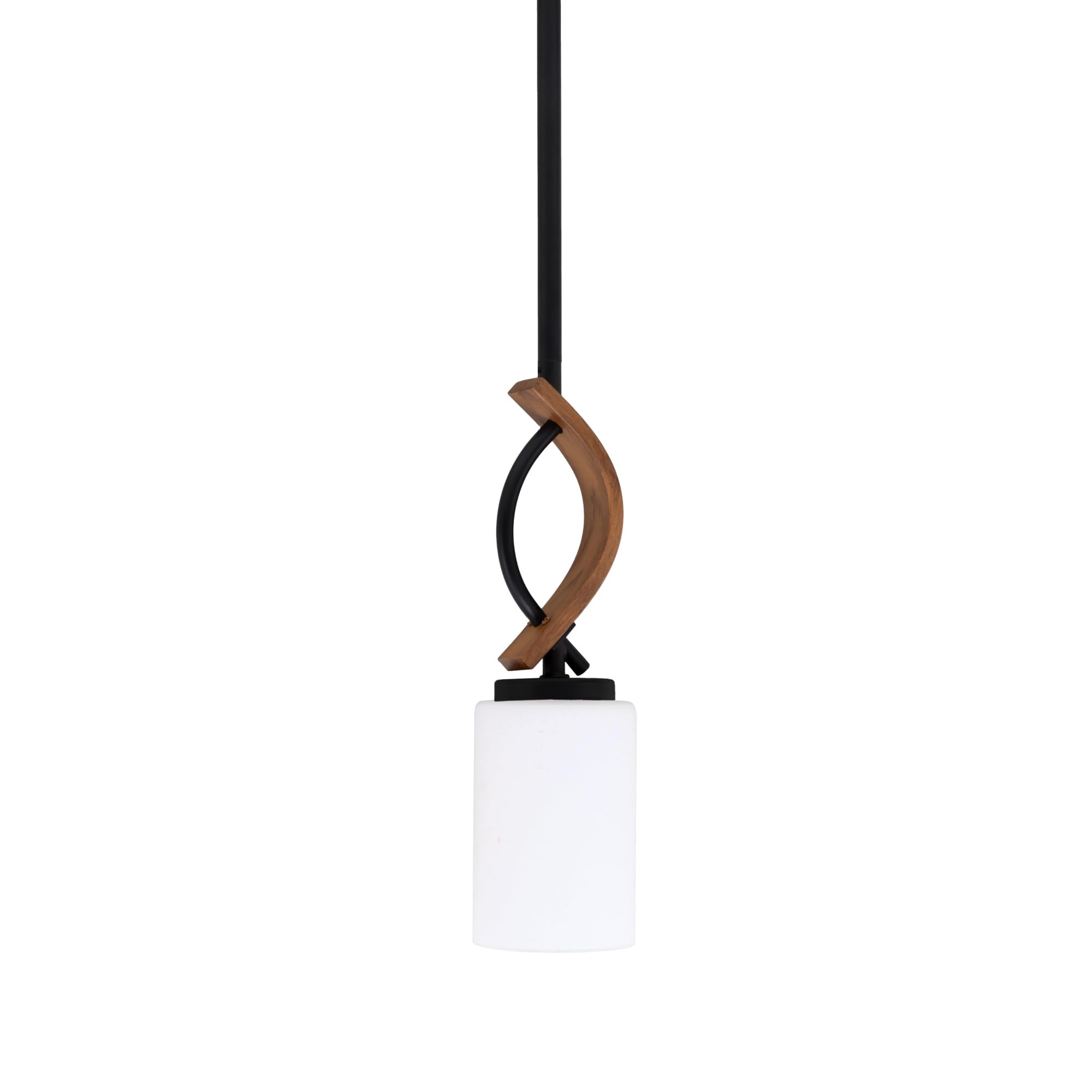 Toltec Lighting Monterey Stem Hung Mini Pendant - Matte Black & Wood-Look Finish, 4in White Muslin Glass